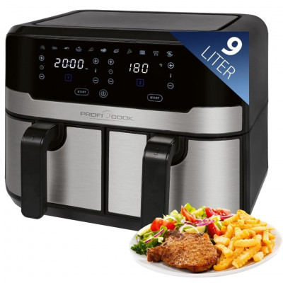 ProfiCook® Double Chamber Hot Air Fryer, 9 Litres, 9 Programmes, 2400 Watt