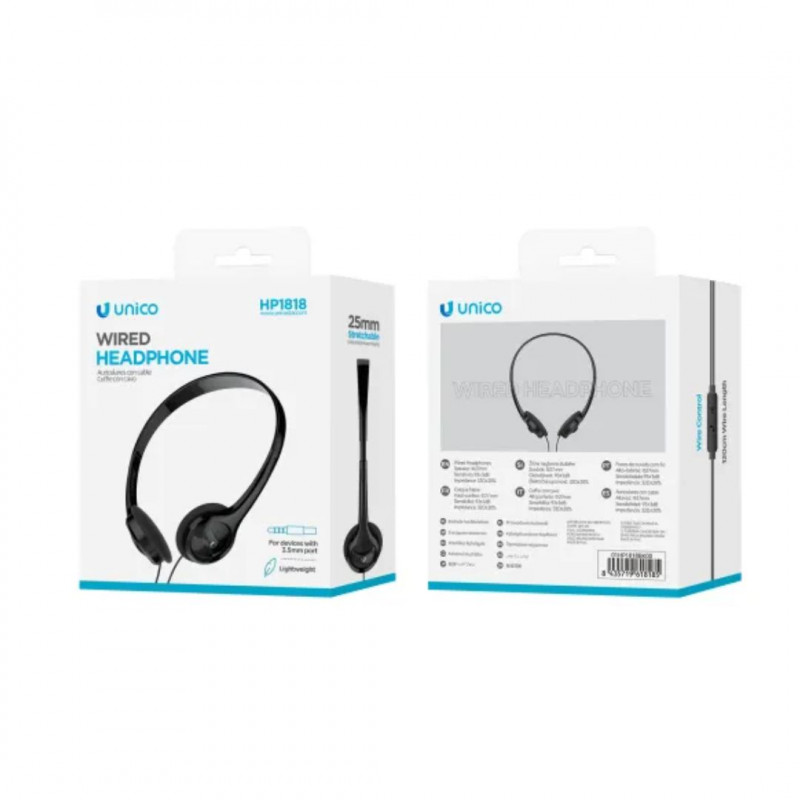 UNICO Wired headphones with Mic, in-ear type Black