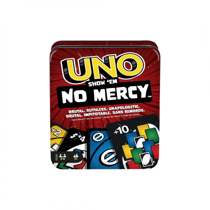 UNO No Mercy Multicolour Metal Box, with 56 New Cards, 10 Special Rules