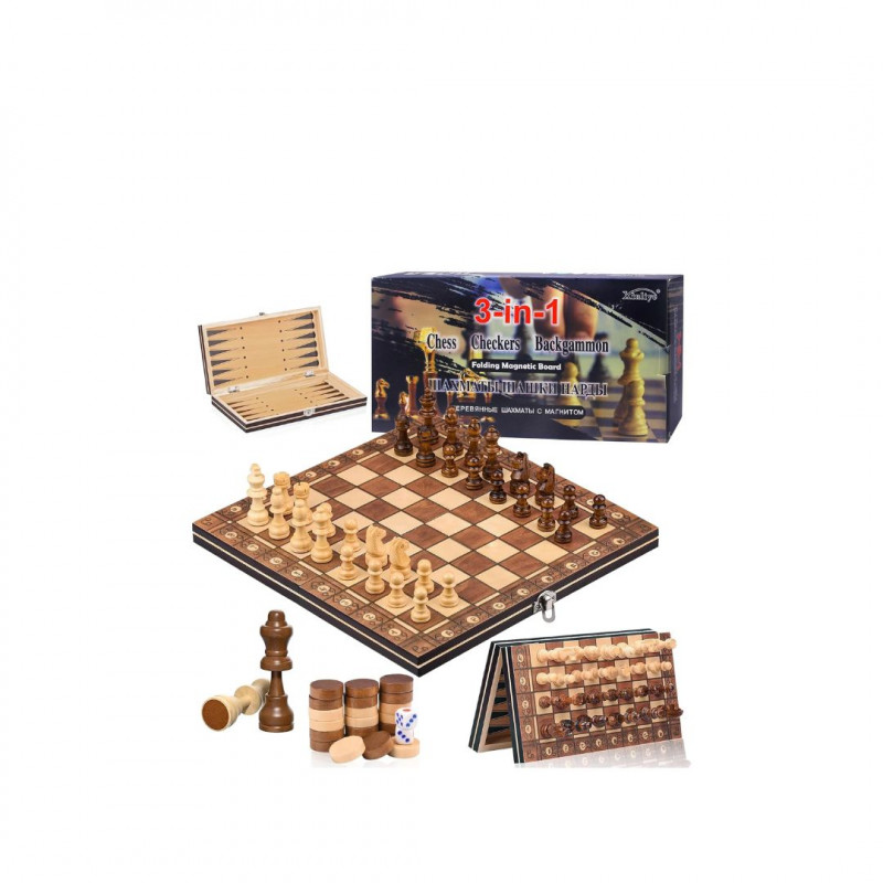 HOVIBU 3 in 1 Wooden Magnetic Chess Board Folding for Children and Adults