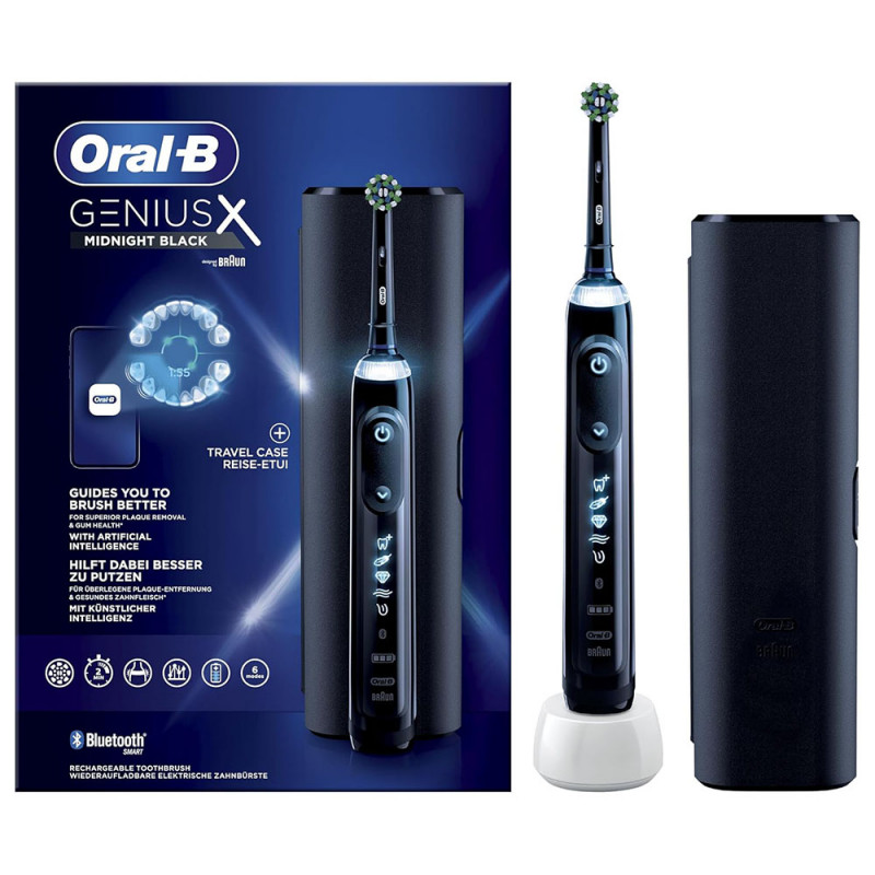 Oral-B Genius X with Artificial Intelligence Black Electric Toothbrush, 1 Sensi Ultrathin Toothbrush Head, 6 Cleaning Modes, Gum