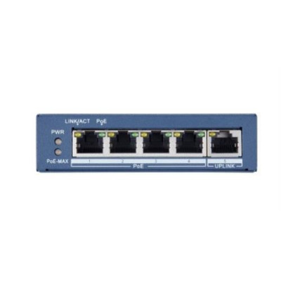 SWITCH HIKVISION L2, Unmanaged, 4 Gigabit POE ports, 1 Gigabit RJ45 uplink port, 802.3af/at, PoE power budget 60w