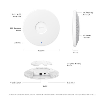 TP-Link Omada BE9300 Ceiling Mount Tri-Band Wi-Fi 7 Access Point