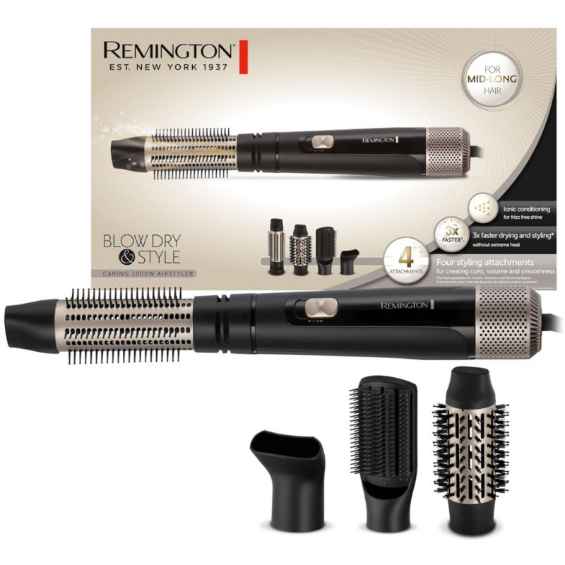 Remington Hot Air Brush [Includes 4 Attachments: 38 mm & 50 mm Round Brush, Styling Nozzle, Flat Brush] Blow Dry & Style