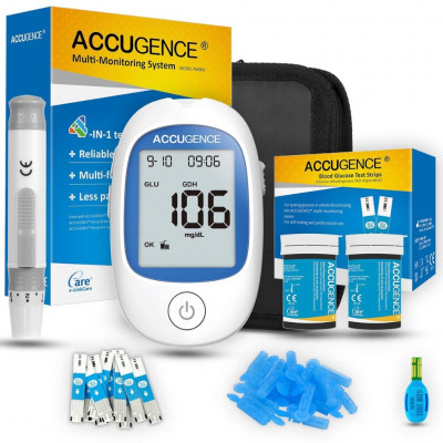 ACCUGENCE Kit Blood Glucose with 50 Blood Glucose Strips , 3 in 1 Glucose Meter