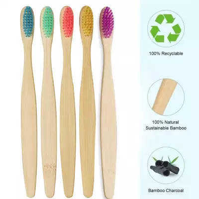 2 Pieces 100% BPA Free Vegan Bamboo Toothbrushes of Reusable and Biodegradable