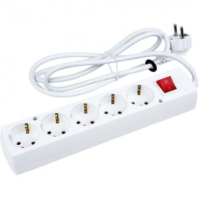 AIGOSTAR German 5-Way Power Strip with Switch 1.5M 3G1.0mm² White