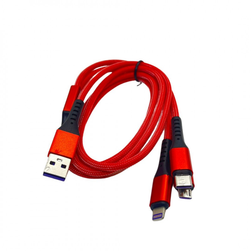 Andowl Regular USB to Lightning / Type-C / micro USB 1.2m Cable / Red