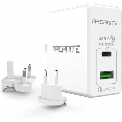 ARCANITE, Premium Caricatore USB da Muro a 2 Porte, USB C PD 3.0 / QC4 + PPS (30)