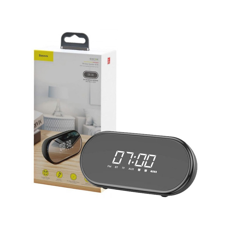 Baseus Bluetooth Speaker with Digital Display, Support for Dual Alarm Clock & Hands-free Call & FM & TF CardBlack