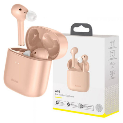 Baseus Earphone Bluetooth W06 True Wireless Headset Charging Case Pink