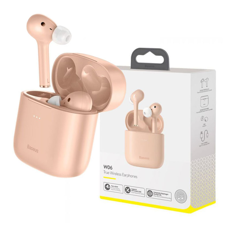 Baseus Earphone Bluetooth W06 True Wireless Headset Charging Case Pink