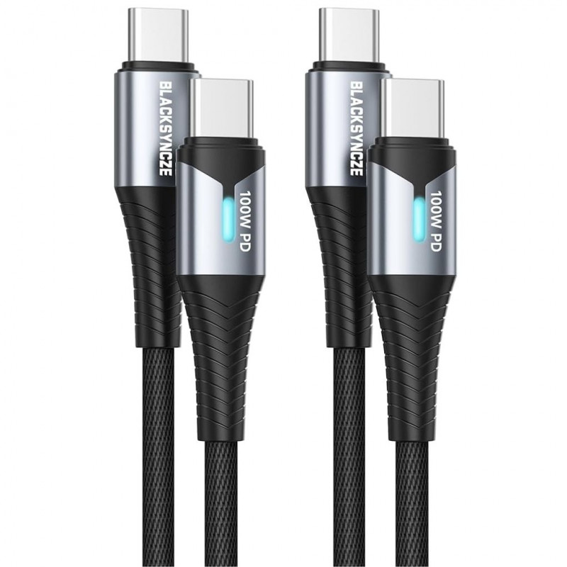 BLACKSYNCZE Dual USB-C Cable 100W,  PD Cable 20V/5A Fast Charging Nylon Type, 2m, x2 pack