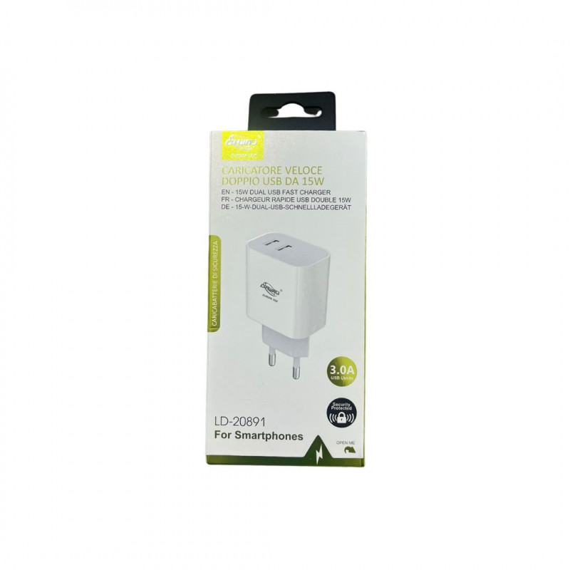 DP 15W Dual USB Fast Charger White