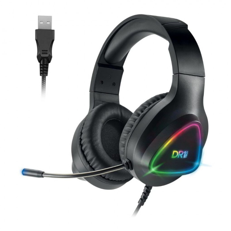 DR1TECH GrayEagle Professional Gaming LED RGB Headphones for PC with USB Cable