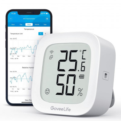 GoveeLife WLAN Hygrometer Thermometer Indoor with App Notification Alarm & Data Storage