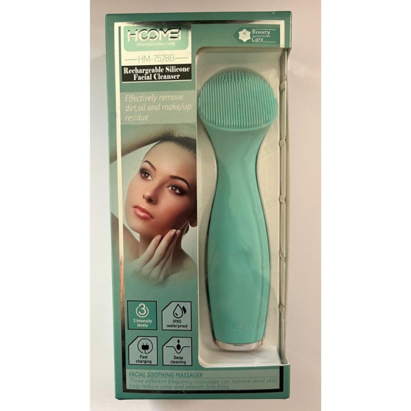 Hoomei Silicone face cleaner with rechargeable battery, Green