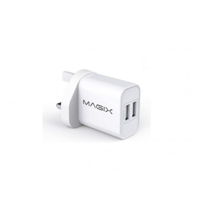 Magix Dual Port USB Wall Charger, (5V-2.4A + 5V-1.0A) Maximum Output 5V-3.4A 17W