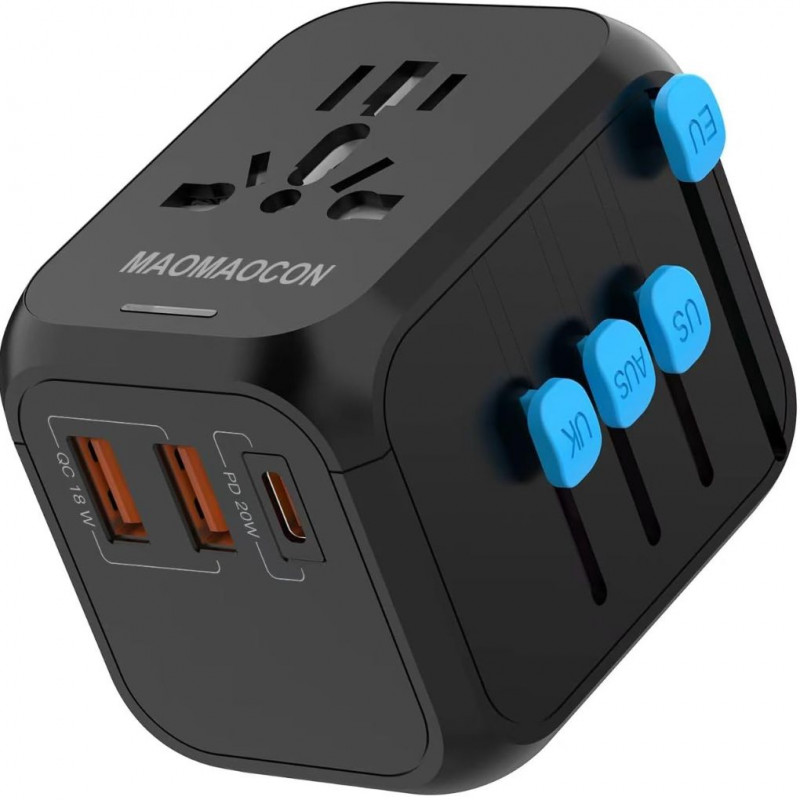 MAOMAOCON Universal Travel Power Adapter with PD20W, 2 USB, 1 USB C and 1 AC Socket