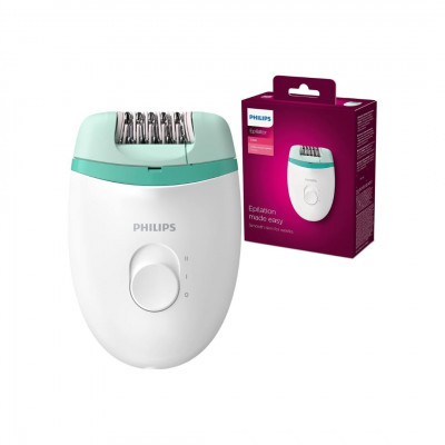 Philips Satinelle Essential Compact Electric Epilator BRE224, White & Green