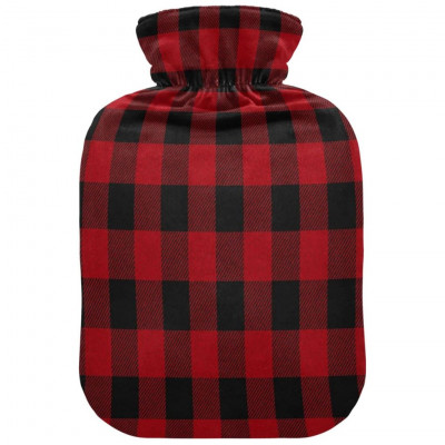 Red Black Plaid Geometric Hot Water Bottle with Cover, 2 L