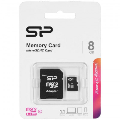 Silicon Power 8GB MicroSD Card SDHC-  adapter included