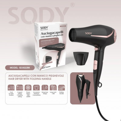 Sody SD3022, 2200W Foldable Handle Hairdryer, Concentrator Included