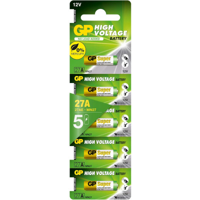 GP 27AF-2C5 12V Alkaline Battery, Pack of 5