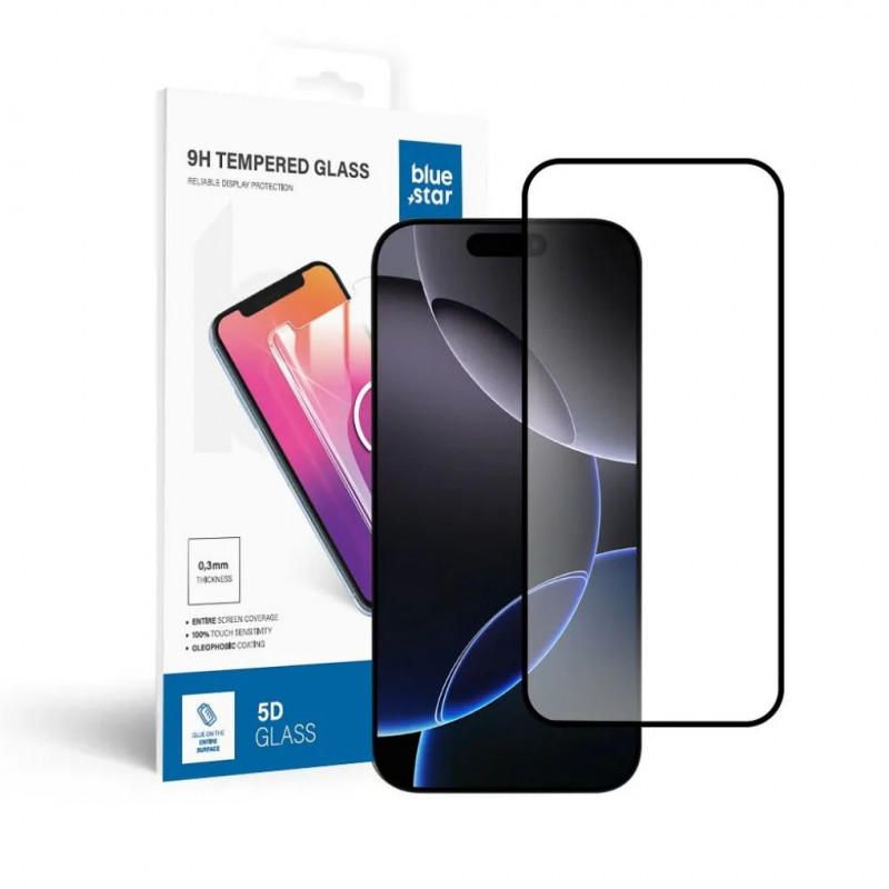 Blue Star 5D Full Cover Tempered Glass - iPhone 16 Pro black