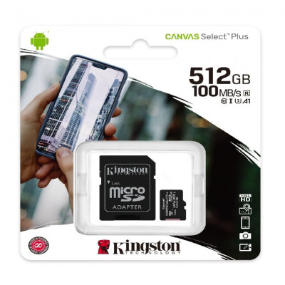 Kingston Canvas Select Plus 512GB UHS-I Micro SD Memory Card & SD Adapter