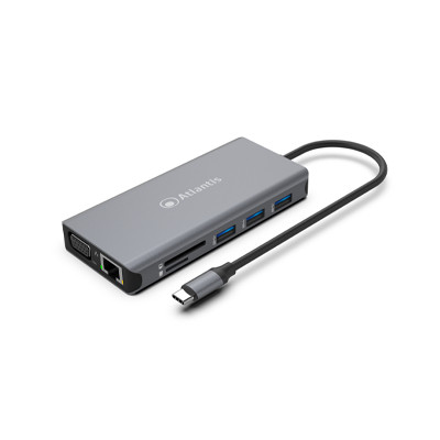 MINI DOCKING ATLANTIS A04-TC_DK46 IN: 1xUSB-C OUT: 1xHDMI 4K@60Hz 1xGbitLan 1xVGA FHD@60Hz 3xUSB3.0 2xUSB-C(1xPD) 1xSDTF 1x3.5m