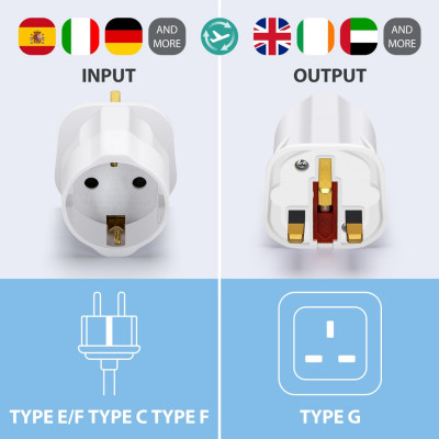 BULK WHITE CE Approved EU to Malta Plug Adapter Euro Schuko 2 Pin 2990W 230/250V