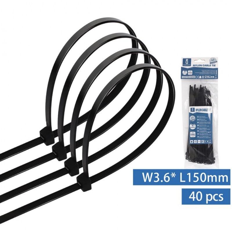Nylon cable ties 3.6*150mm packet of 40 pcs (black)