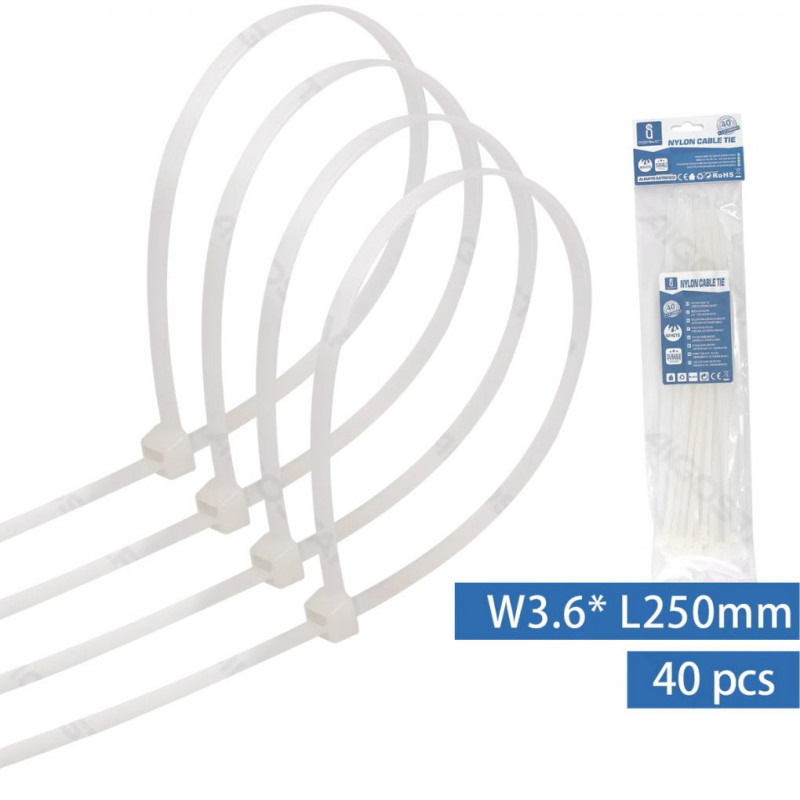 Nylon cable ties 3.6*250mm  packet of 40pcs (white)