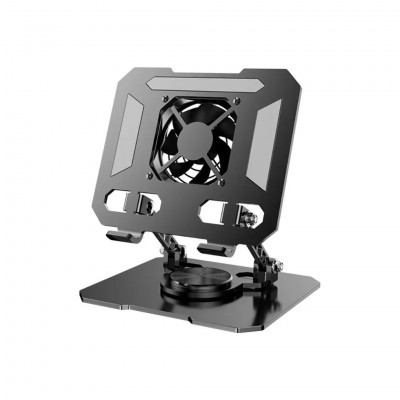 Andowl Adjustable Tablet Stand with Cooling Fan 360° Rotating Black