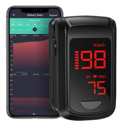 Finger Oximeter Certified with Bluetooth, Controlling SpO2 Heart Rate, PI