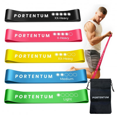 PORTENTUM Fitness Bands Set of 5 Elastic Fitness Bands Comfortable and Durable