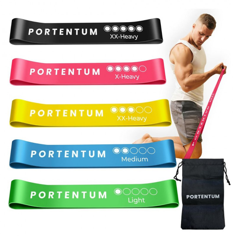 PORTENTUM Fitness Bands Set of 5 Elastic Fitness Bands Comfortable and Durable
