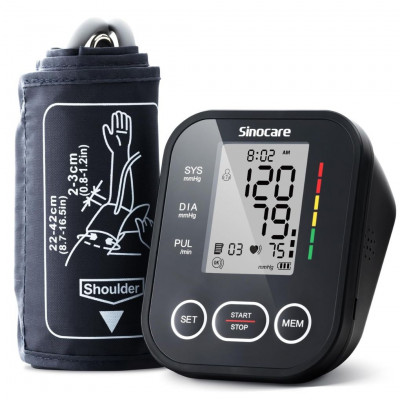 SINOCARE Arm Blood Pressure Monitor and Heart Rate Monitor, Black