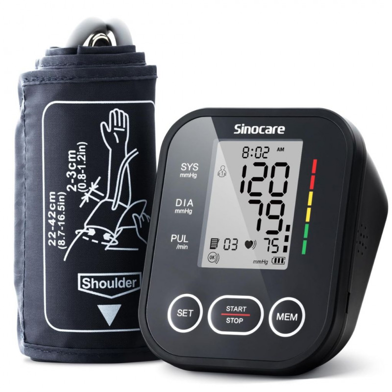 SINOCARE Arm Blood Pressure Monitor and Heart Rate Monitor, Black