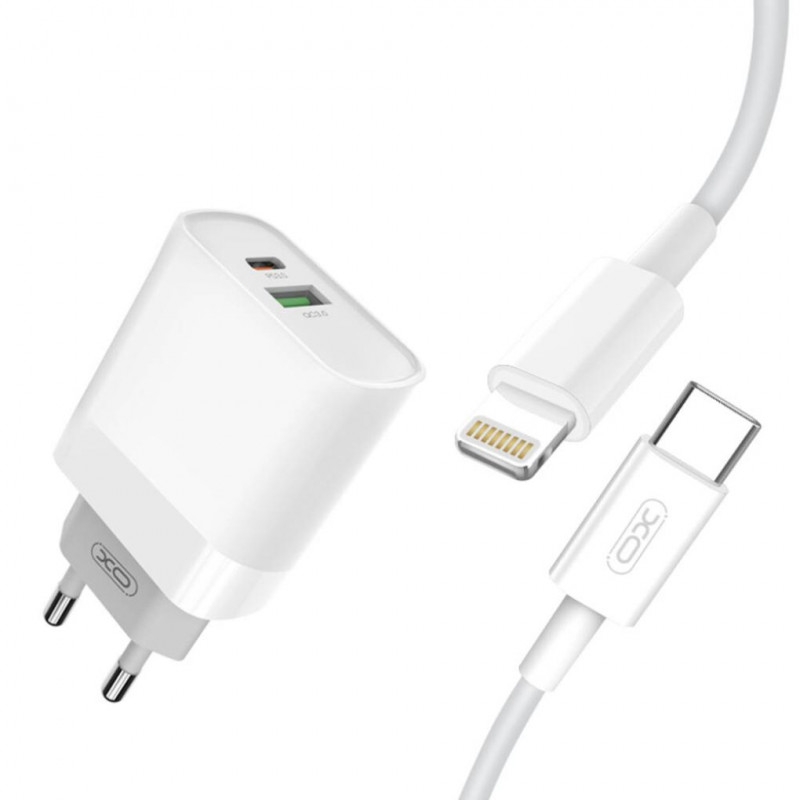 PD+QC3.0 Quick Charger To Lightning, 20W - Cable 1m + Power Adapter