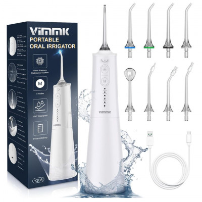 Vimmk Cordless Oral Irrigator, IPX7 Waterproof Rechargeable for Home/Travel (White)