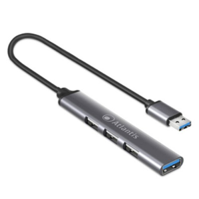 HUB ATLANTIS P014-UH313 4 porte USB 1x3.0 3x2.0 cavo finitura alluminio