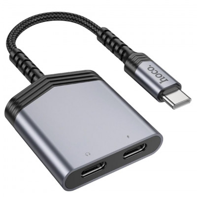 HOCO AUX Adapter 2 in1 USB C to 2 x USB C 27W Gray