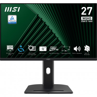 MSI Pro MP275QPG 27 Inch Monitor, QHD (2560 x 1440), 100Hz, IPS, 1ms, 2x HDMI 2.0b, 1x DP 1.2a output, Built-in Speakers,