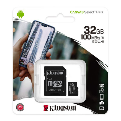 32GB Kingston Canvas Select Plus Micro SDXC Memory Card with SD Adapter
