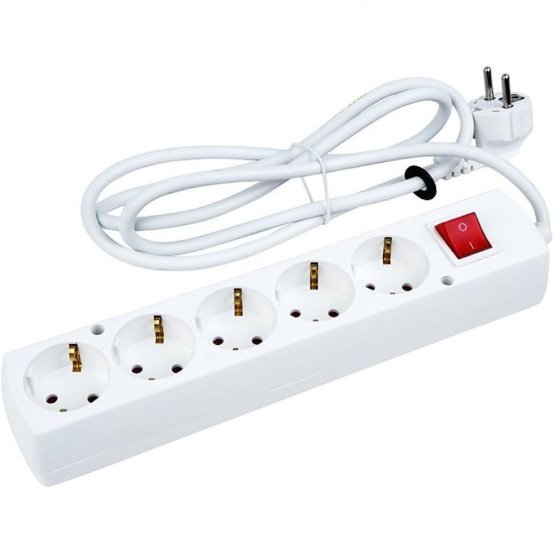 Aigostar German 5-Way Power Strip with Switch 1.5m 3G1.0mm² White