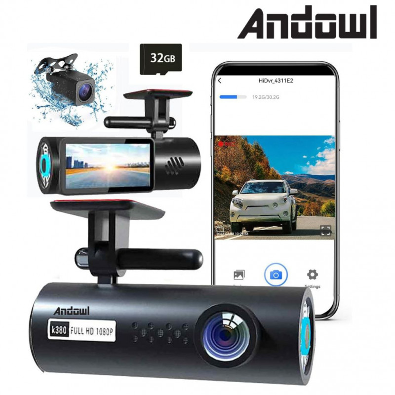 Andowl Dual Dash Cam Front & Rear – 1080P FHD, WiFi, Night Vision, 170° Wide Angle, Loop Recording, 1.97 Screen