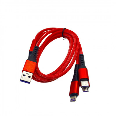 Andowl Regular USB to Lightning / Type-C / micro USB 1.2m Cable Red