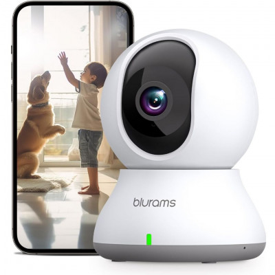 Blurams Wi-Fi Indoor Camera, 2K Surveillance Camera, 360° Rotation, Night Vision, Motion Tracking, Two-Way Audio Compatible with